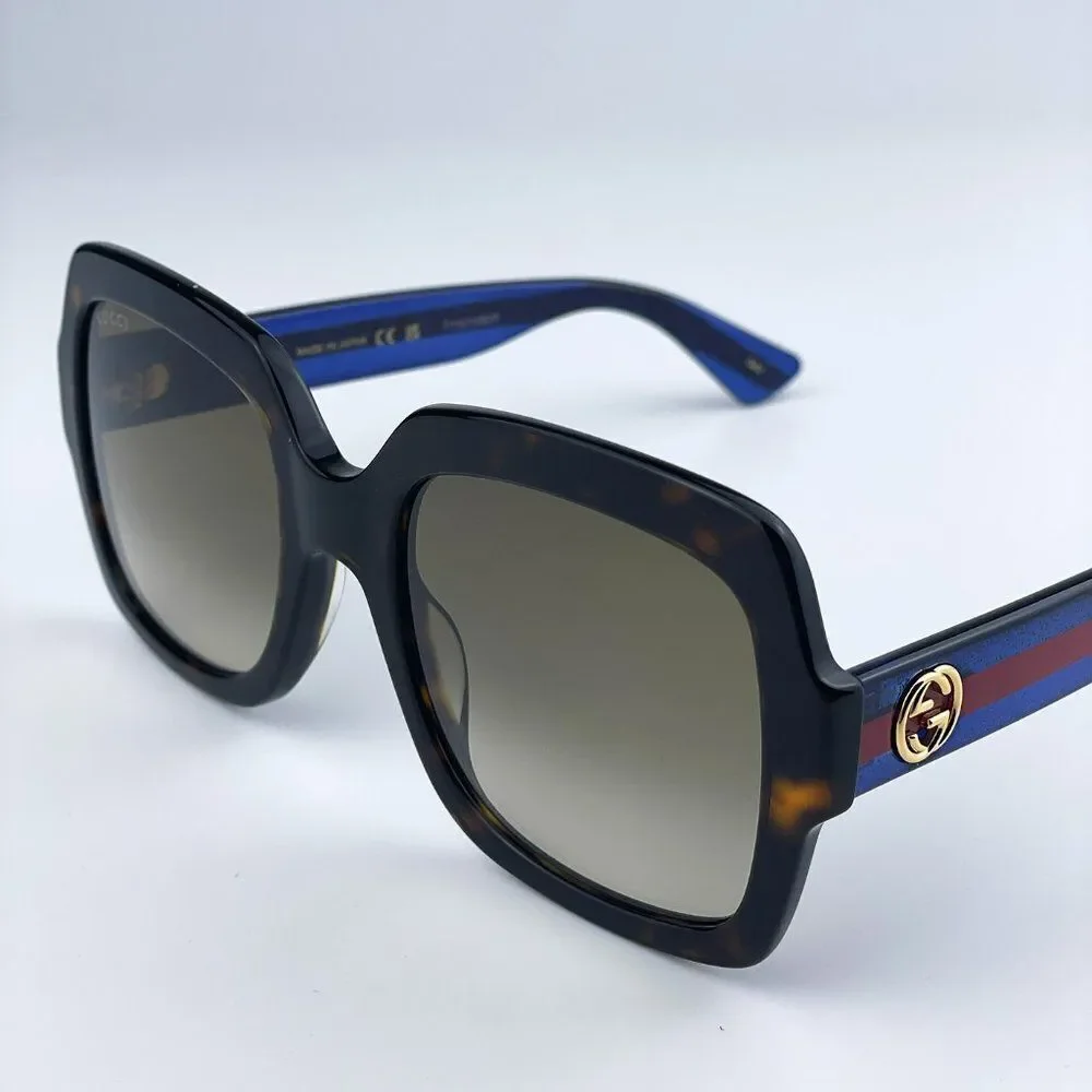 NEW Gucci GG0036SN 004 Havana Blue Brown Gradient Square Women Sunglasses
